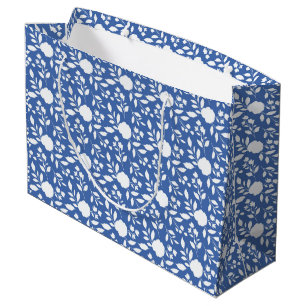 White and Blue Floral Large Gift Bag