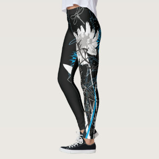 White and Blue Floral Leggins Leggings