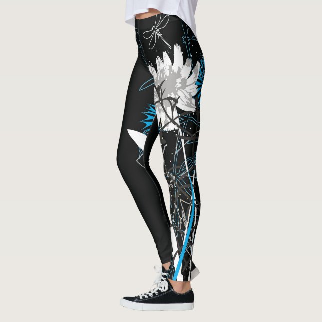 White and Blue Floral Leggins Leggings (Left)