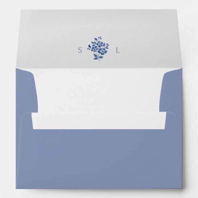 White and Blue Floral Monogram Wedding  Envelope (Back (Bottom))