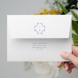 White and Blue Floral Monogram Wedding Envelope