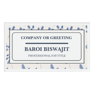 White And Blue Floral Name Tag