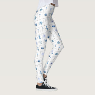 White and Blue flower Leggings