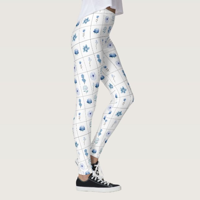  White and Blue flower Leggings (Right)