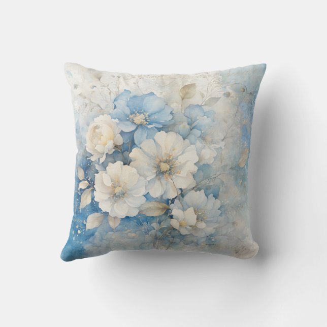 White and Blue Flowers Cushion (Back)