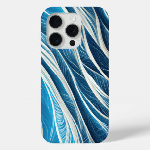 White and blue flowing lines with texture iPhone 15 pro case