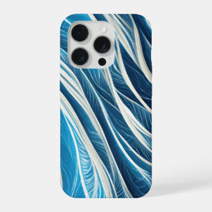 White and blue flowing lines with texture iPhone 15 pro case