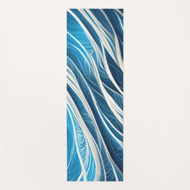 White and blue flowing lines with texture yoga mat (Front)