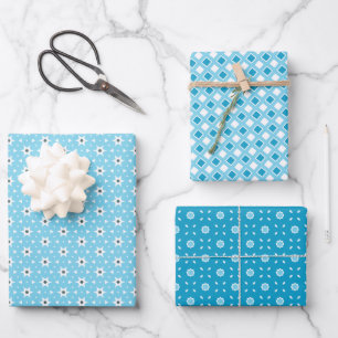 White and Blue Geometric Forms Wrapping Paper Sheet