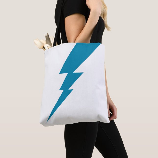 White And Blue Geometric Lightning Bolt Tote Bag (Close Up)