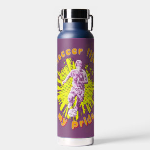 white and blue geometric pattern water bottle