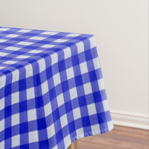 White and Blue Gingham Pattern Cotton Chequered Tablecloth