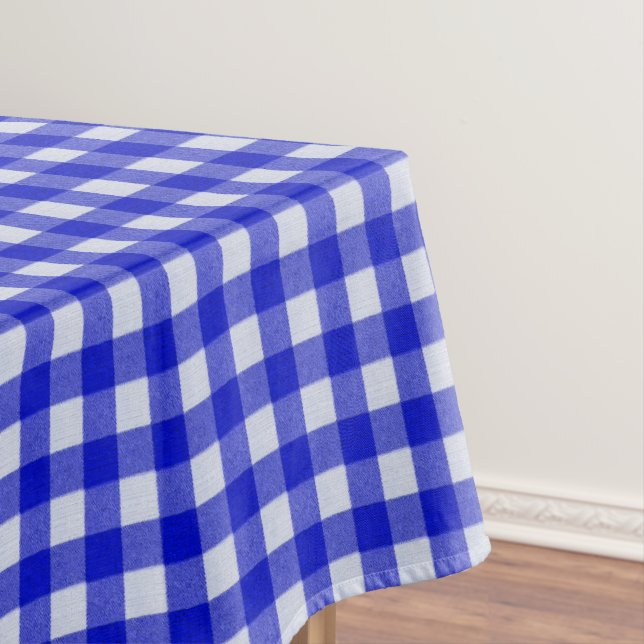 White and Blue Gingham Pattern | Cotton Chequered Tablecloth (In Situ)