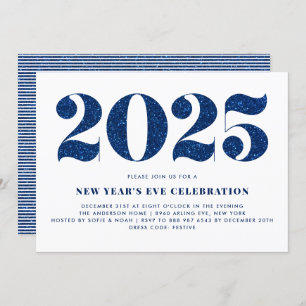 White and Blue Glitter 2024 New Year's Eve Party Invitation