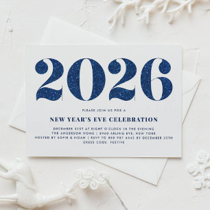 White and Blue Glitter 2024 New Year's Eve Party Invitation