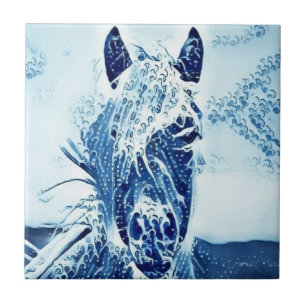 White and Blue Horse Head Tile