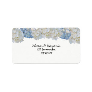 White and Blue Hydrangea Floral Address Label