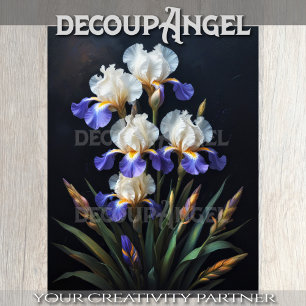 White and Blue Iris Decoupage Tissue Paper