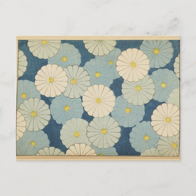 White and blue Japanese flower design postcard (Front)
