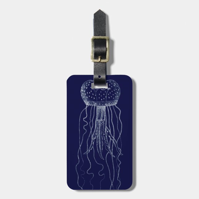 White and Blue Jellyfish Luggage Tag (Front Vertical)