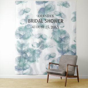White and Blue Leaves Wedding Photo Booth Backdrop Tapestry