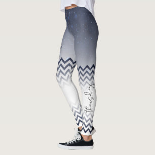 White and blue leggings with zigzag
