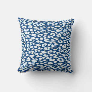 White and Blue Leopard Print Skin Fur Cushion