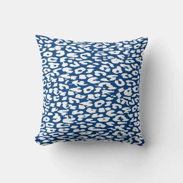 White and Blue Leopard Print Skin Fur Cushion (Front)
