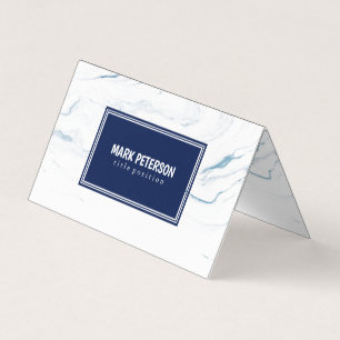 White And Blue Marble Stone Navy Blue Frame Business Card
