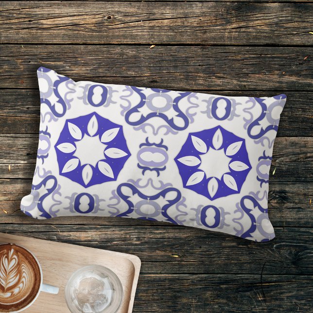 White And Blue Mediterranean Portuguese Pattern Lumbar Cushion (Creator Uploaded)