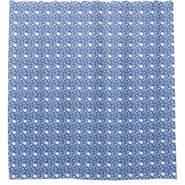 White and Blue Mini Floral Shower Curtain (Front)