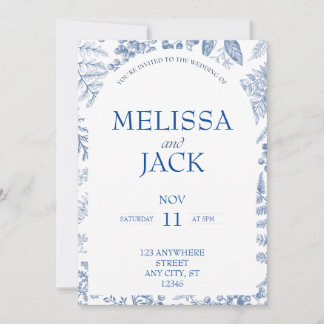 White and Blue Modern Floral Wedding Invitation 