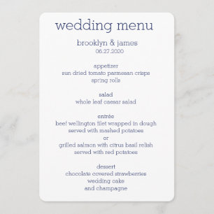White And Blue Modern Wedding Menu