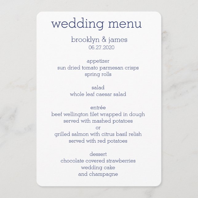 White And Blue Modern Wedding Menu (Front)