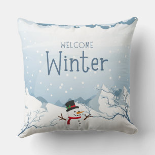 White and Blue Modern Welcome winter Cushion