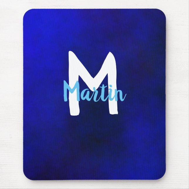 White And Blue Monogram Mouse Mat (Front)