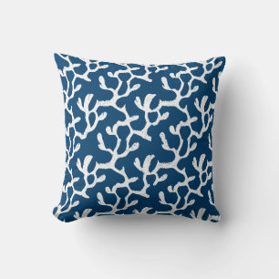 White And Blue Organic Coral Reef Repeat Pattern Cushion