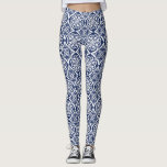 White and Blue Ornate Mediterranean Tile Pattern Leggings<br><div class="desc">Modern,  elegant and stylish leggings featuring white and blue ornate Mediterranean tile pattern.</div>