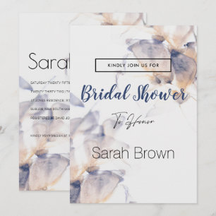 WHITE AND BLUE PATELE FLOWER ELEGANT BRIDAL SHOWER INVITATION
