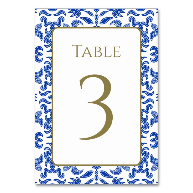 White and Blue Pattern Table Number  (Front)