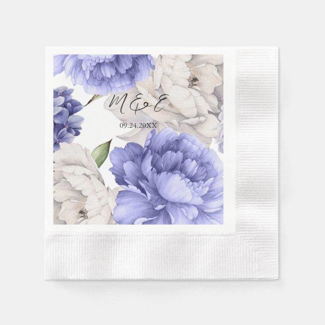 White And Blue Peony Florals Wedding Napkin (Front)