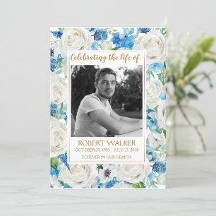 White and blue Photo Memorial Service Program Programme