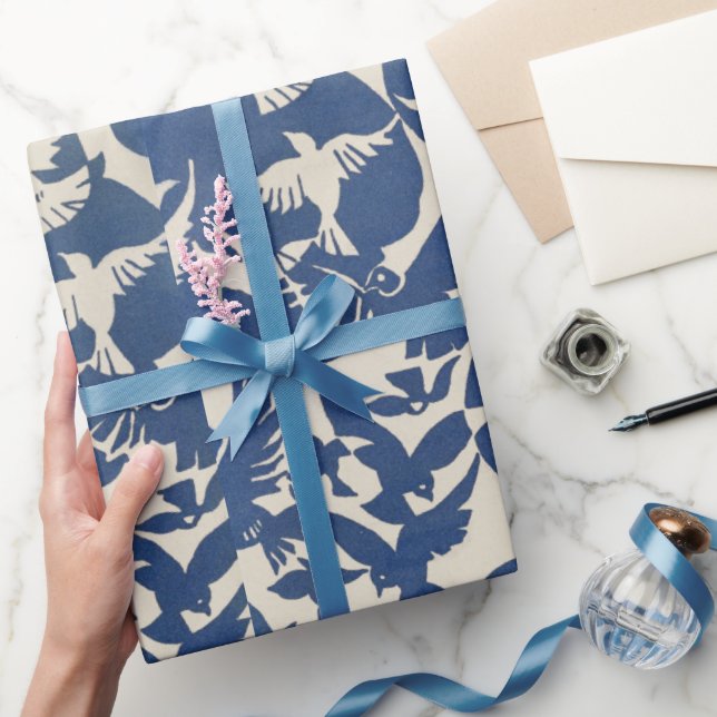 white and blue pigeons pattern Wrapping Paper (Gifting)
