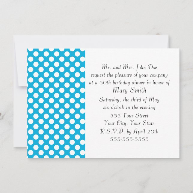 White and Blue Polka Dot Invitation (Front)