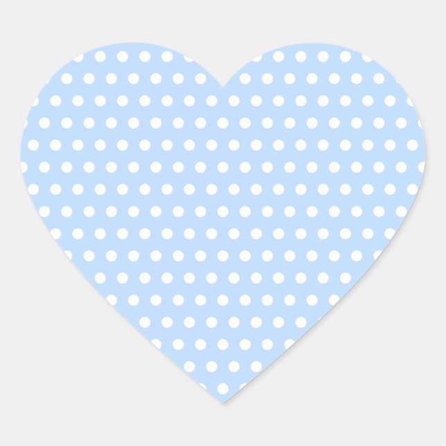 White and Blue Polka Dot Pattern. Spotty. Heart Sticker (Front)