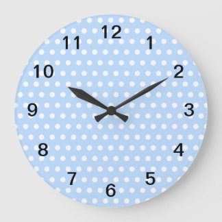 White and Blue Polka Dot Pattern. Spotty. Large Clock