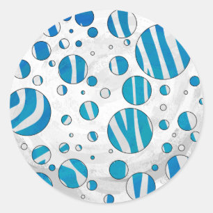 White and Blue Polka Dot Zebra Classic Round Sticker