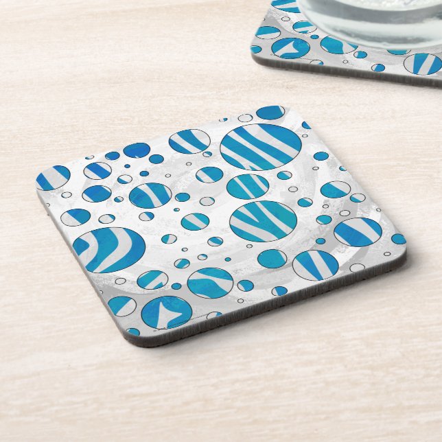 White and Blue Polka Dot Zebra Coaster (Left Side)