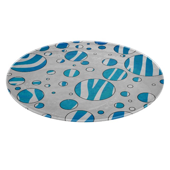 White and Blue Polka Dot Zebra Cutting Board (Corner)