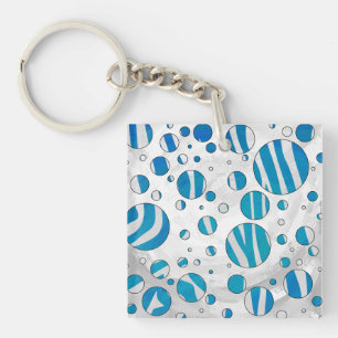 White and Blue Polka Dot Zebra Key Ring